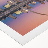 Art Deco poster of St. Louis skyline in muted blue and gray tones on rolled canvas, suitable for dining room wall art.