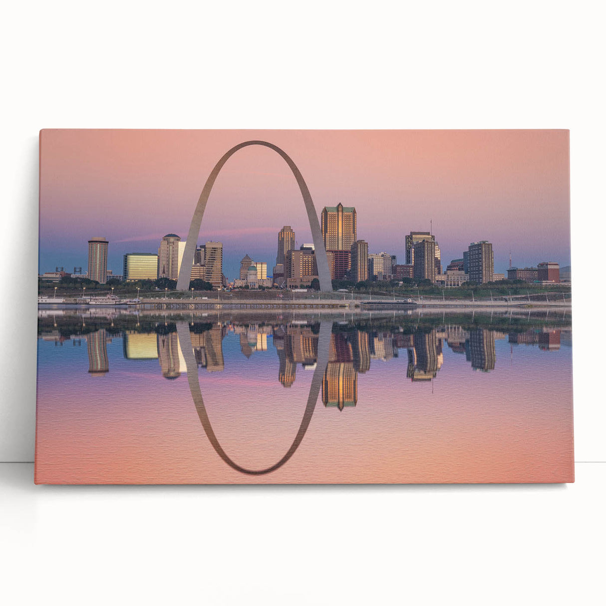 Black and white stretched canvas of St. Louis skyline, ideal for kitchen wall art or bedroom ambiance.