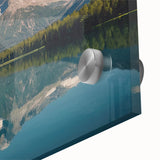 Large abstract wall art depicting Glacier National Park in muted earth tones on acrylic glass, suitable for dining room art.