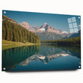 Large abstract wall art of Glacier National Park in muted blue and white tones on acrylic glass.