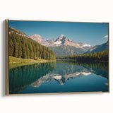 Framed canvas featuring a vintage-style landscape painting of Montana's Glacier National Park, with muted earth tones.