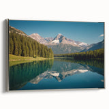 Landscape art painting of Montana's Glacier National Park on framed canvas, featuring silver hues with colorful accents.