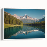 Vintage poster art of Glacier National Park in vibrant colors on a framed canvas, ideal for living room decor.