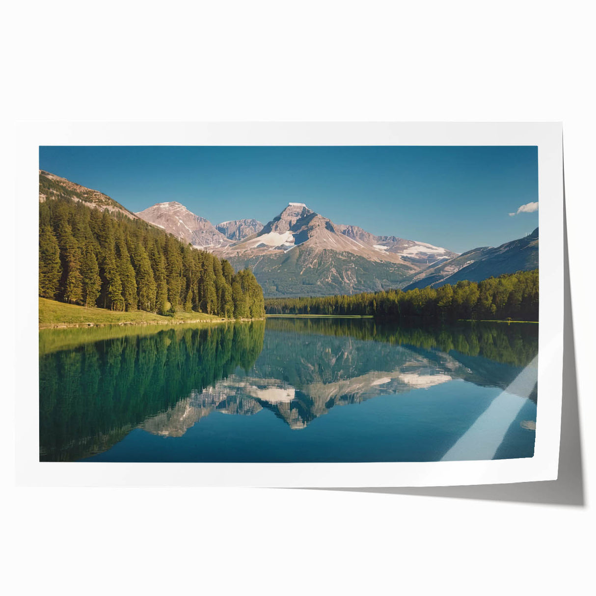 Extra large rolled print depicting Glacier National Park in muted earth tones, suitable as art wall for dining rooms.