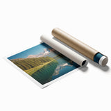 Extra large rolled print of Glacier National Park with vibrant green and blue tones, ideal for classy bathroom wall art.