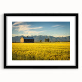 Extra large abstract art print featuring a vibrant, textured depiction of Montana scenery on a framed black mat canvas.