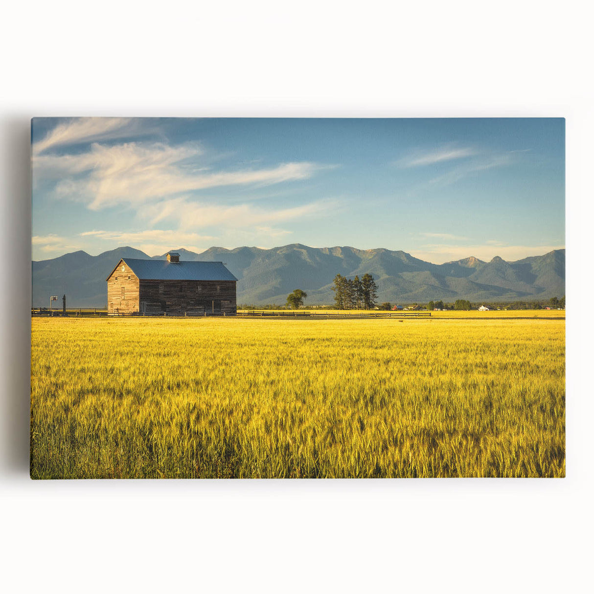 Black and white photograph of Montana scenery on large stretched canvas, suitable as kitchen wall art.