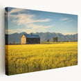 Large canvas print of a serene Montana landscape in muted green and blue tones, suitable for kitchen wall art.