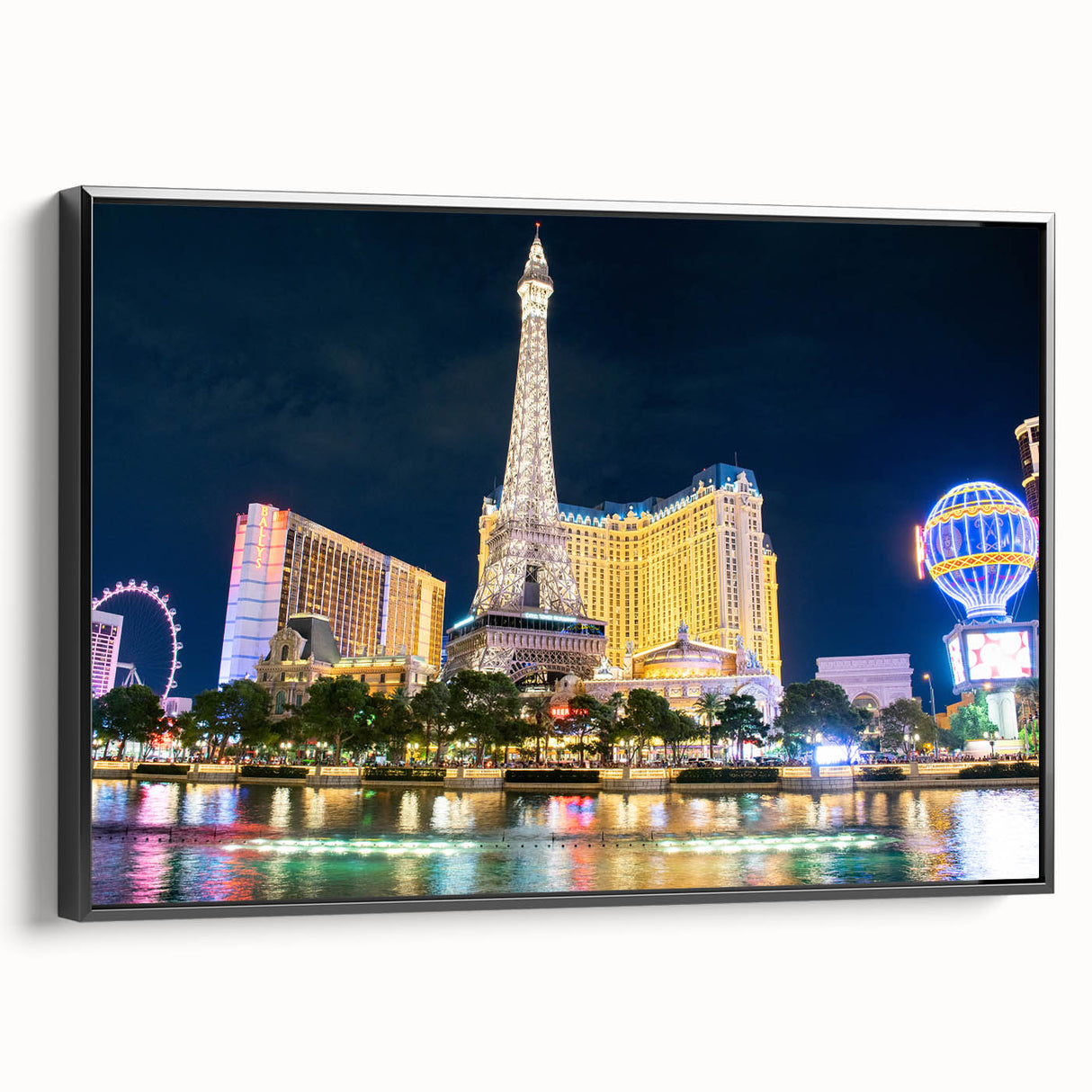Black and white framed canvas of Las Vegas landscape, vintage poster style, ideal for bedroom wall art.