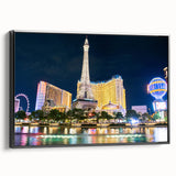 Black and white framed canvas of Las Vegas landscape, vintage poster style, ideal for bedroom wall art.