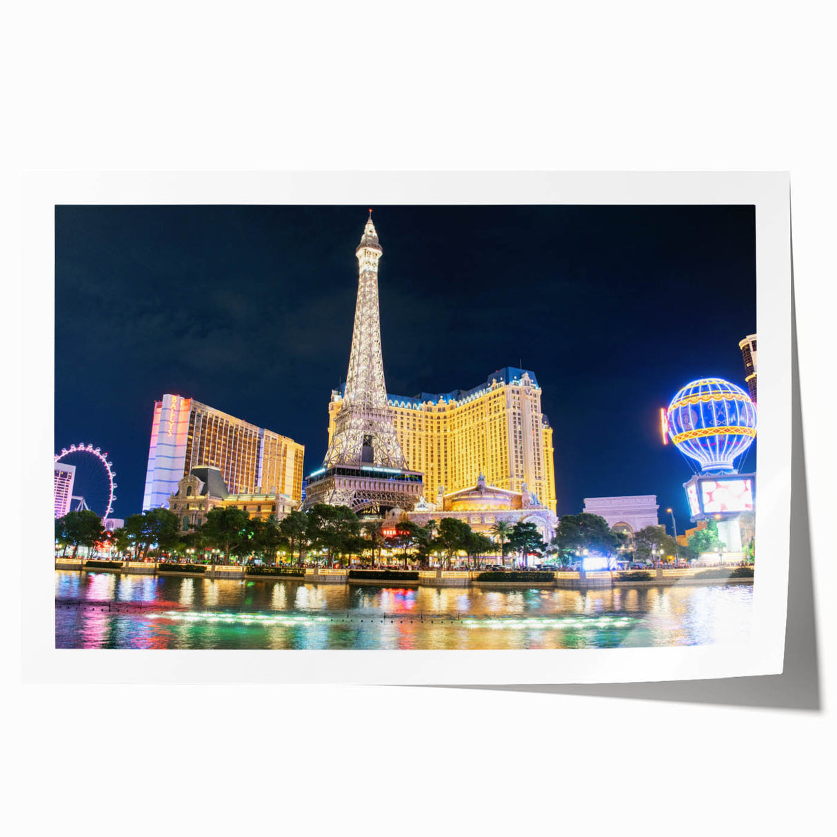Extra large rolled print of Las Vegas skyline in muted gray tones, suitable as art wall dining room decor.
