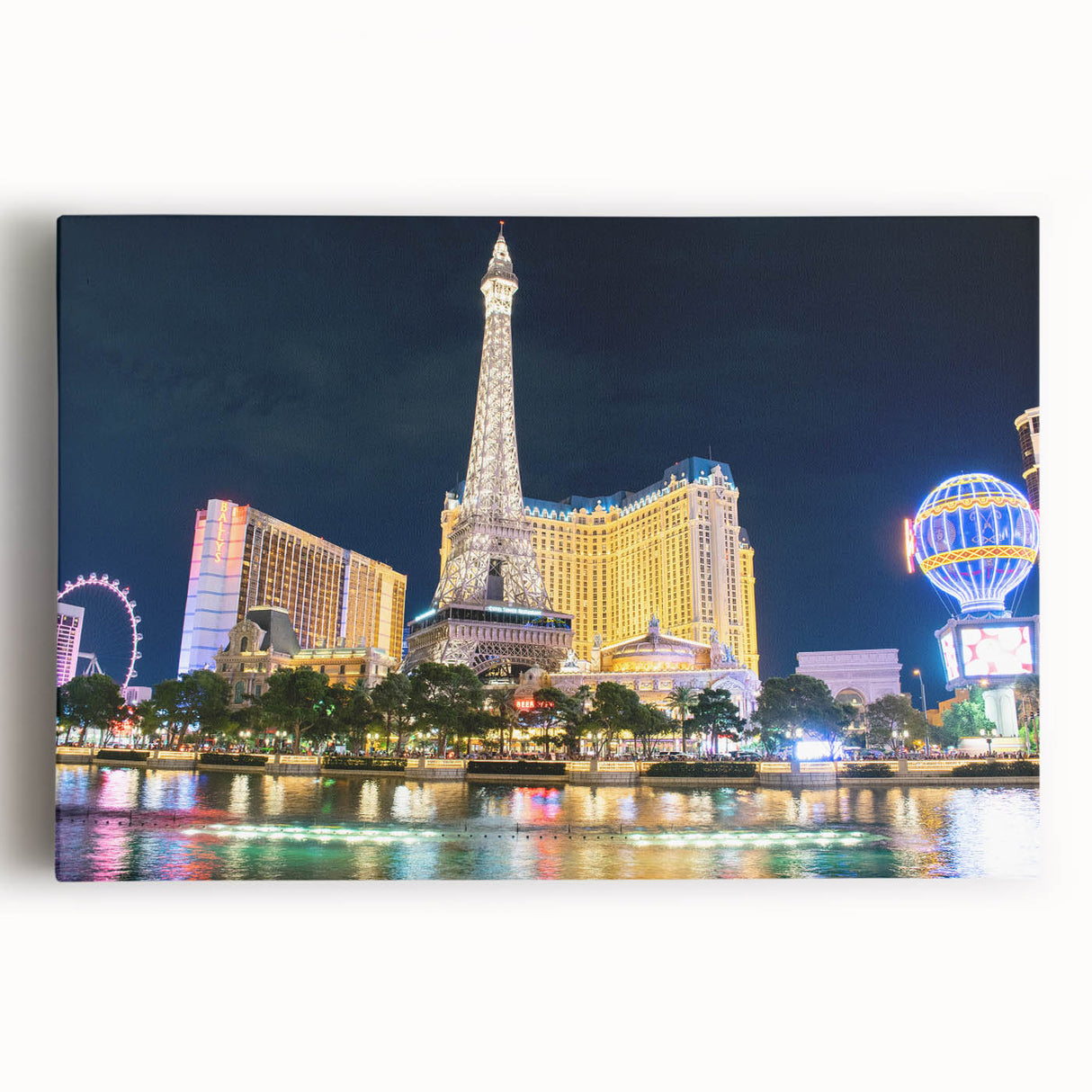Black and white stretched canvas of Las Vegas skyline, ideal for kitchen wall art.