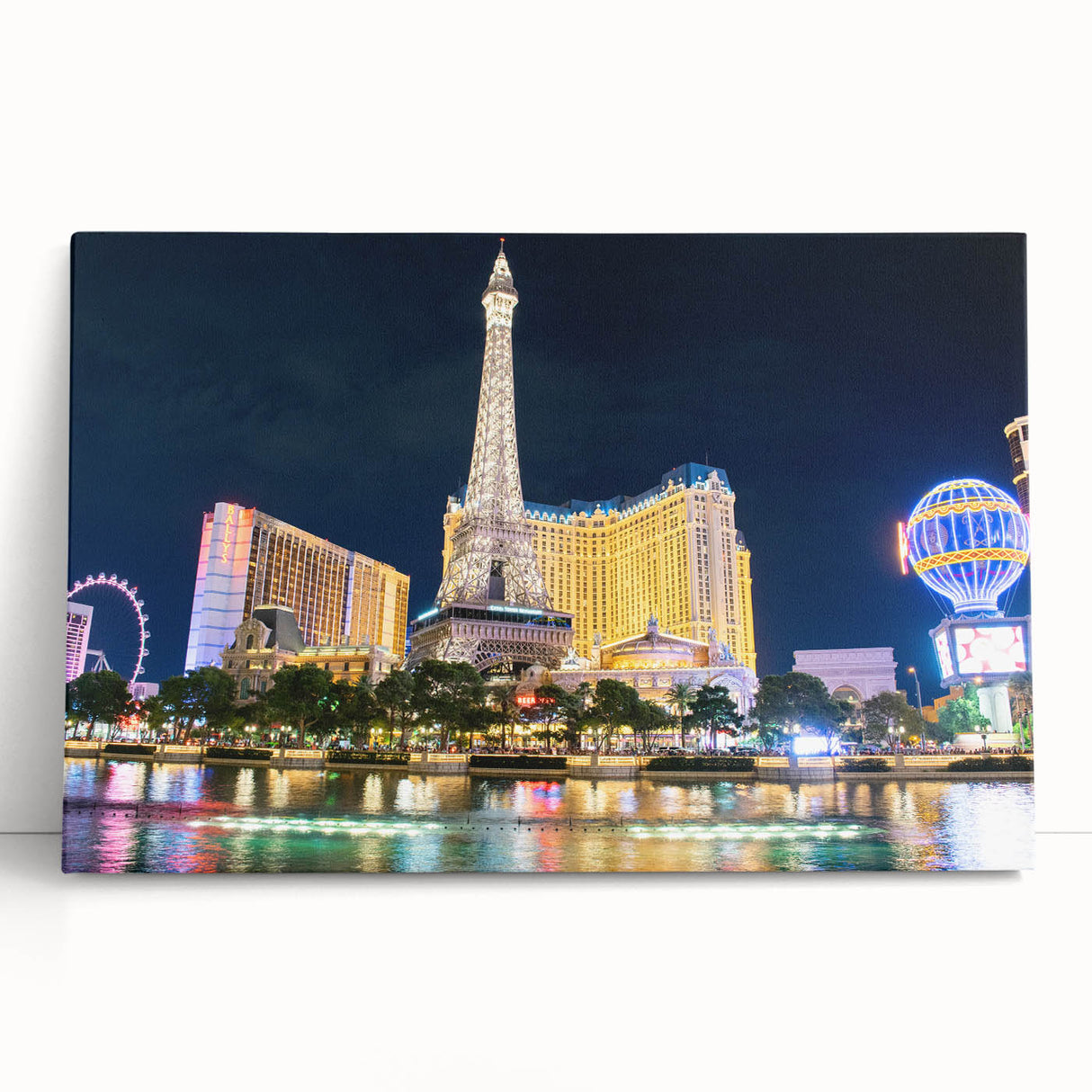 Black and white large art print of the Las Vegas skyline on stretched canvas, ideal for kitchen wall art or bedroom decor.