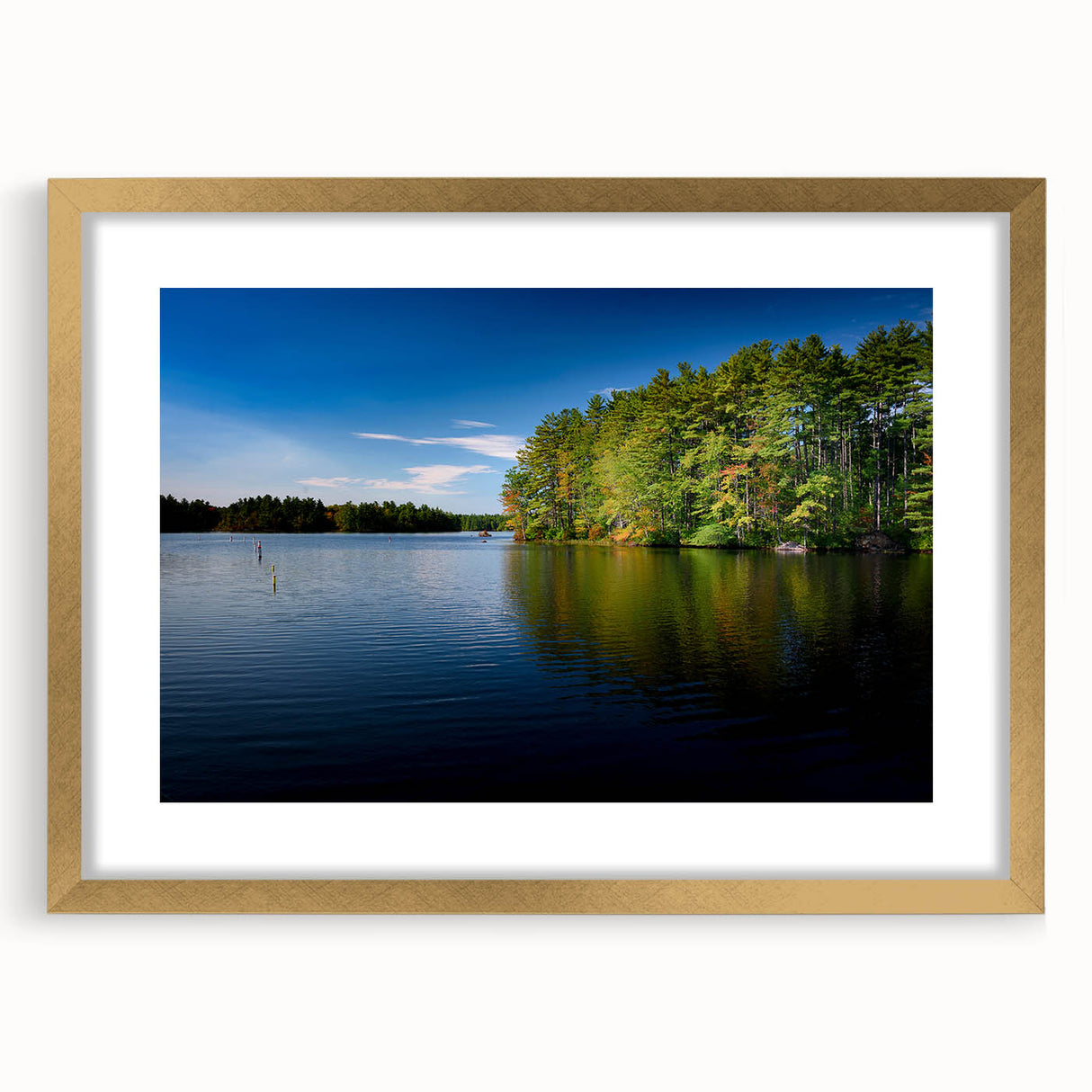 Extra large abstract art print of a textured New Hampshire scenery in muted earth tones, framed in gold.