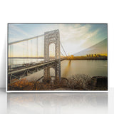 Art deco poster depicting the New Jersey skyline, in muted gray tones on a framed acrylic, ideal for modern art wall decor.