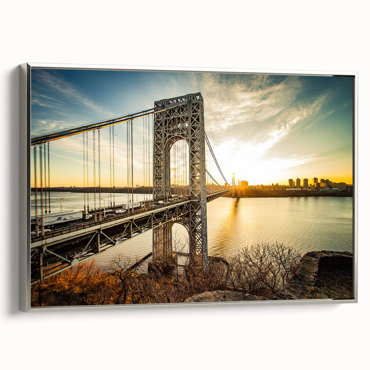 Framed canvas featuring a vintage-style New Jersey landscape with muted colors, ideal for living room decor.