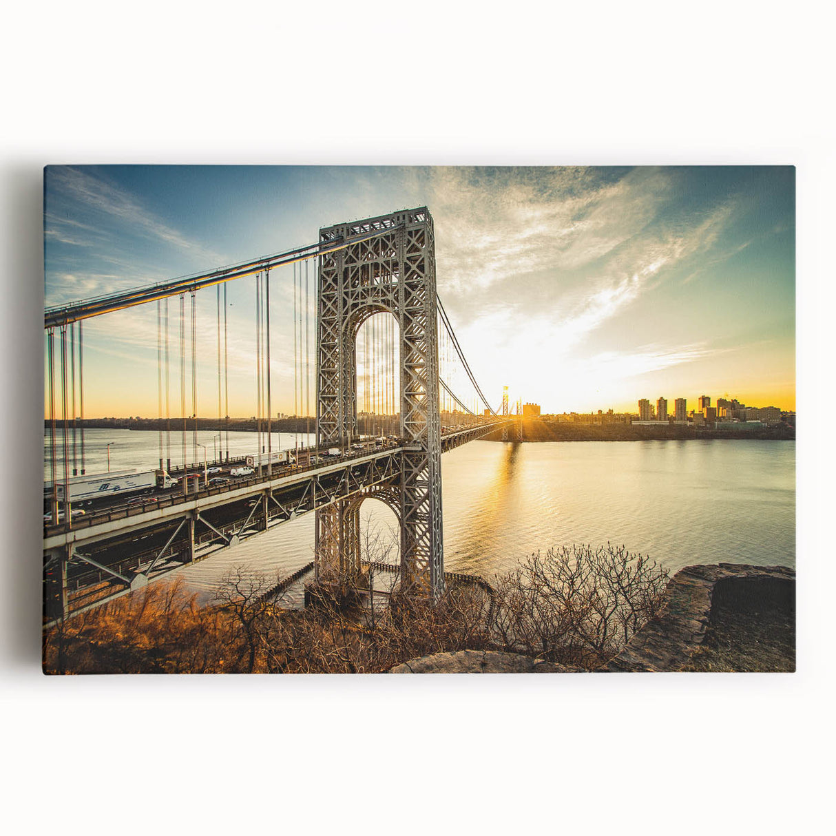 Black and white photo of New Jersey scenery on large stretched canvas, suitable as kitchen art.