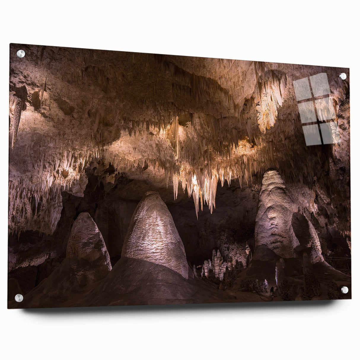 Large abstract wall art depicting New Mexico scenery in muted earth tones on acrylic glass.
