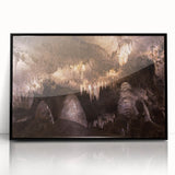 Large abstract wall art depicting New Mexico scenery in muted earth tones, framed in black acrylic.