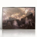 Mid-century modernist art depicting New Mexico scenery in muted earth tones on a framed acrylic print.