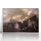 Art deco poster of New Mexico scenery in muted earth tones on a framed acrylic, ideal for modern art wall decor.