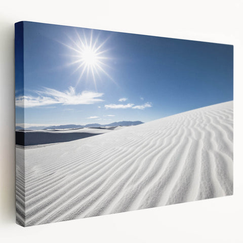 White Sands National Park landscape on large stretched canvas, featuring soft pastel colors, ideal for kitchen wall art.