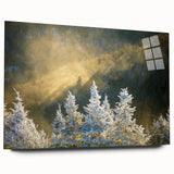 Large abstract depiction of the Blue Ridge in muted blues and greens on acrylic glass.