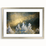 Textured art of the Blue Ridge in North Carolina with abstract blue and green tones on a framed silver mat.