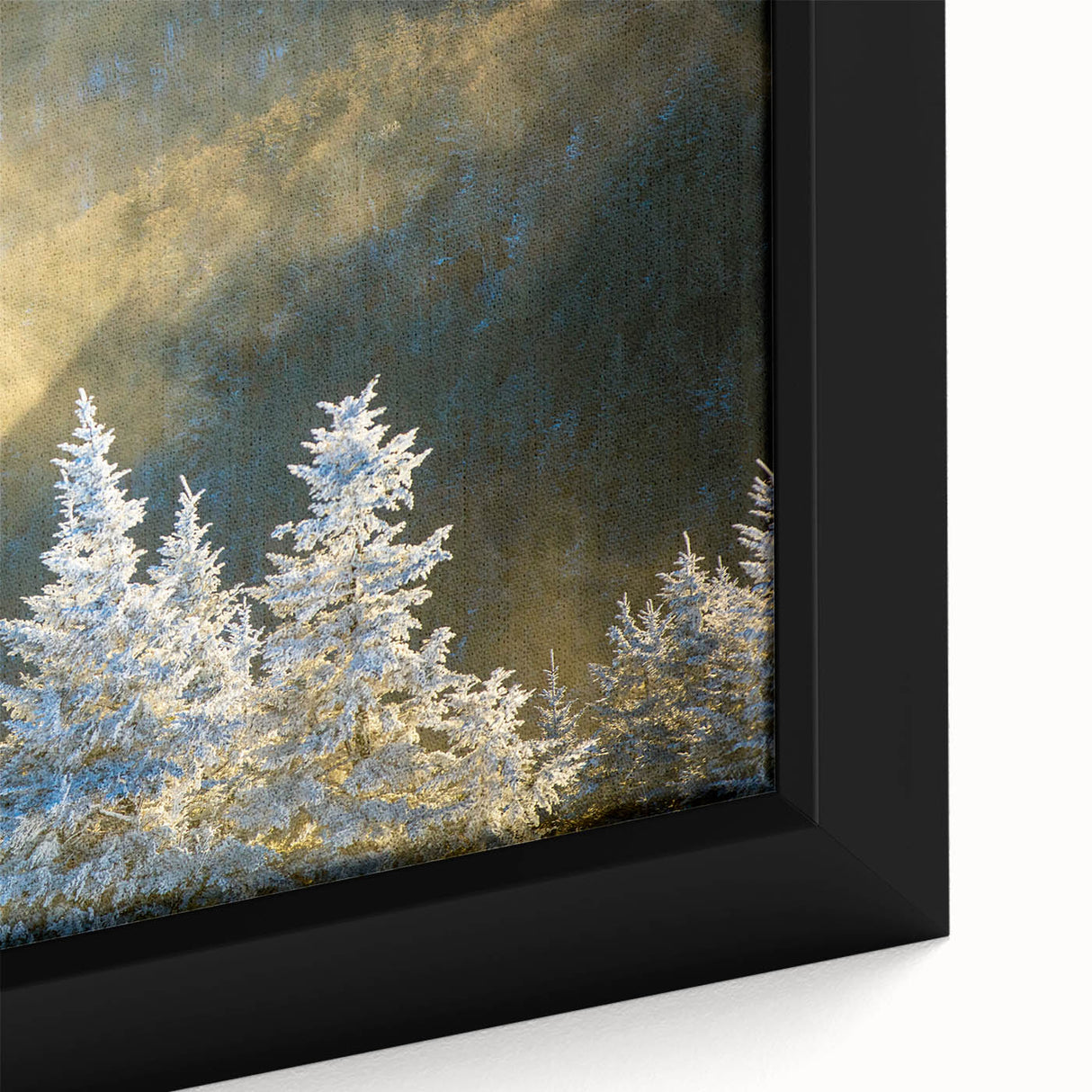 Extra large framed canvas of a textured Blue Ridge mountain scene in black with colorful accents.