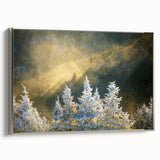 Landscape art painting of the Blue Ridge Mountains on a framed canvas, featuring a palette of deep blues and greens.