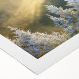 Art deco poster featuring the Blue Ridge Mountains in muted blue and green tones on rolled canvas.