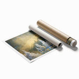 Blue Ridge mountain landscape in soft blue tones on a large rolled canvas, suitable for bathroom or living room decor.