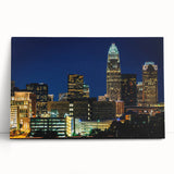 Black and white large art of Charlotte skyline on stretched canvas, ideal for kitchen wall art or bedroom ambiance.