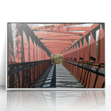 Art deco poster of Durham, North Carolina skyline in muted gray and white tones on framed acrylic.