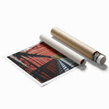 Extra large rolled print of Durham, North Carolina scenery with floral elements in soft pastel shades.