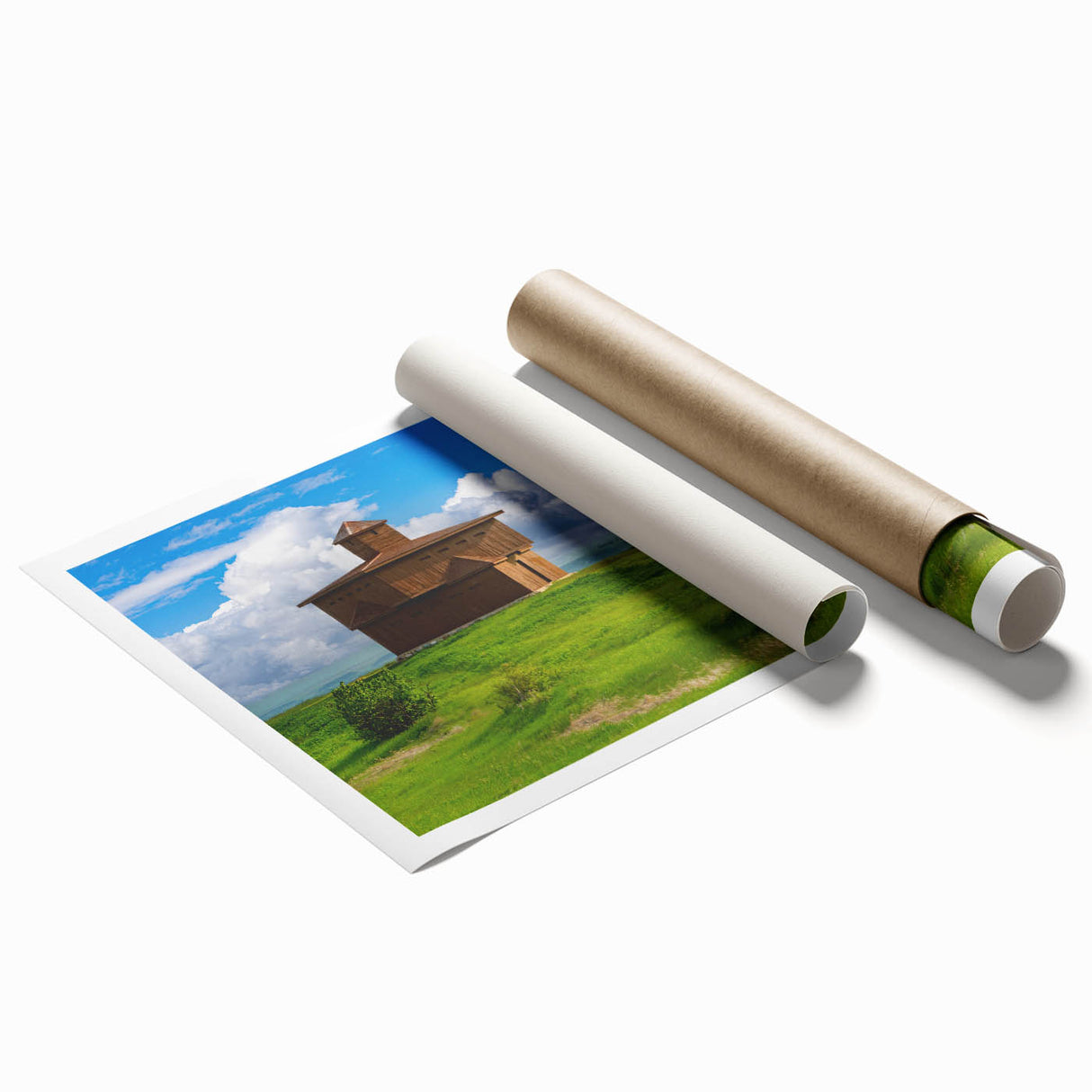 Extra large rolled print depicting a scenic North Dakota landscape with vibrant green and blue tones.