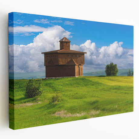 Stretched canvas print of a North Dakota landscape in muted earth tones, ideal for kitchen wall art.