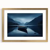 Extra large abstract art print of Adirondack scenery in textured style, framed with a gold mat.