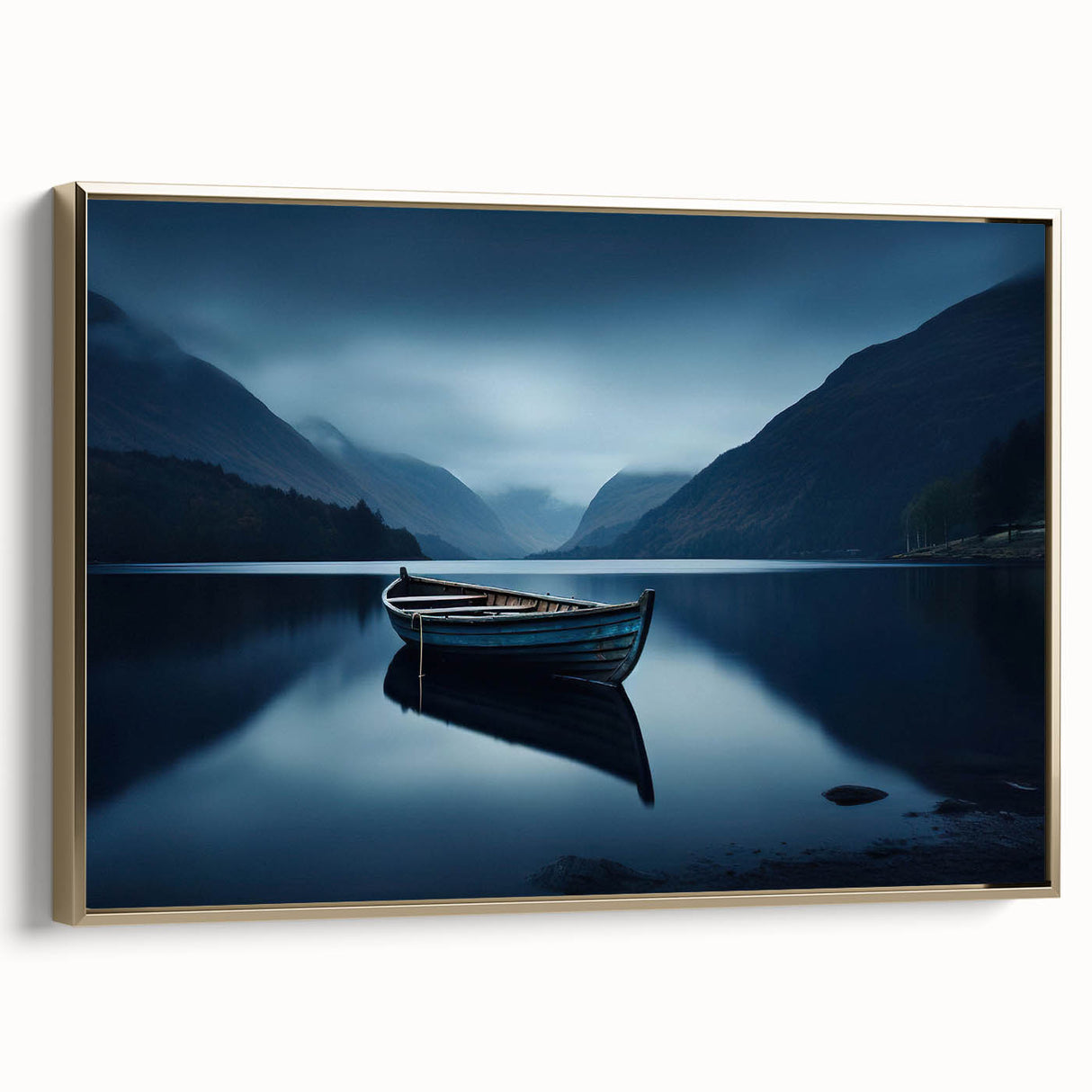 Framed canvas depicting a vintage-style landscape of the Adirondacks in muted earth tones, ideal for bedroom wall art.