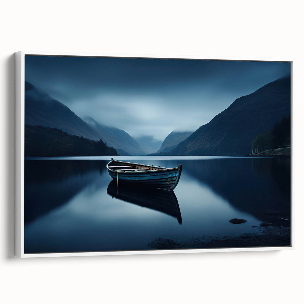 Vintage poster art of Adirondack scenery in vibrant colors on a large framed canvas, suitable for living room decor.