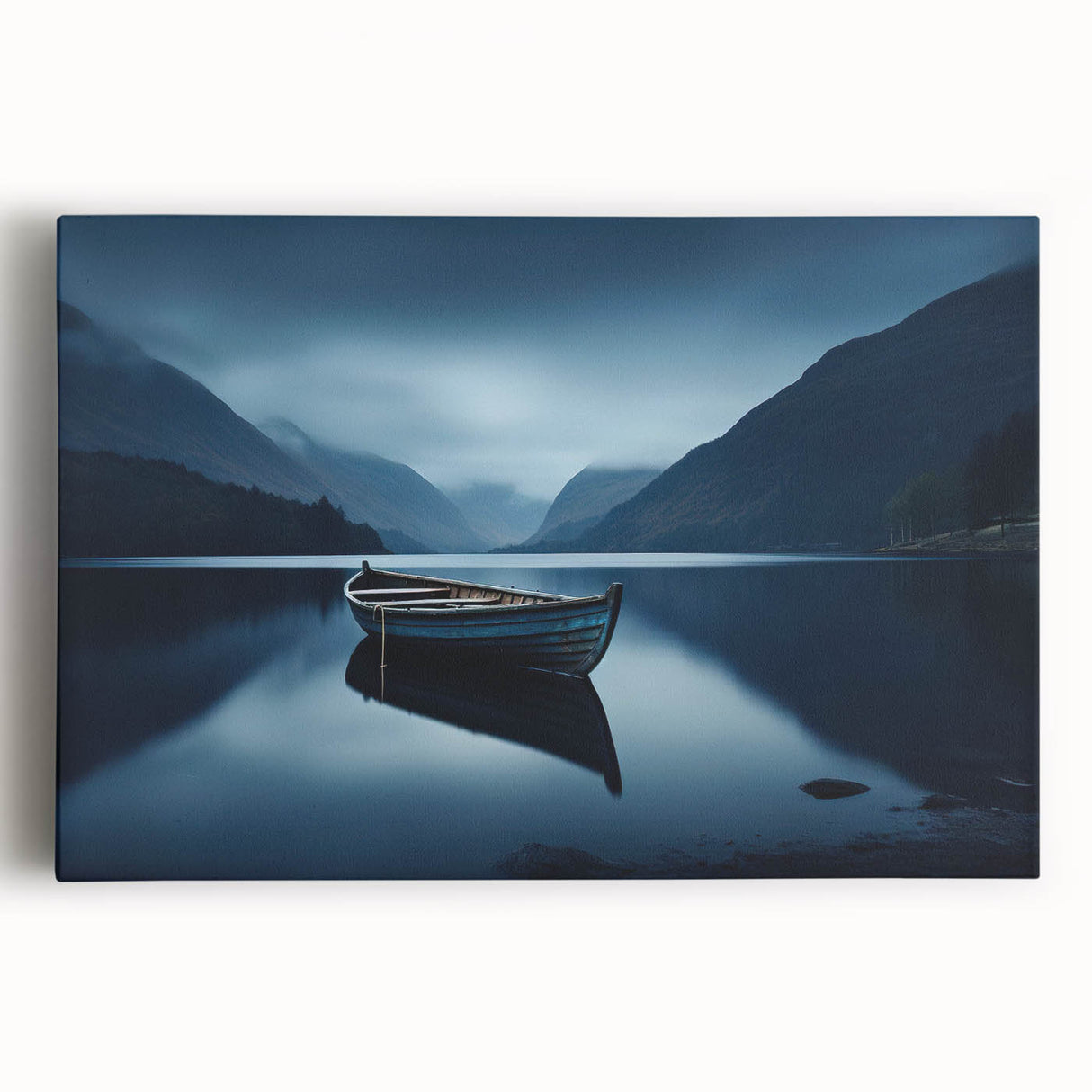 Black and white photograph of Adirondack landscape on stretched canvas, suitable as large kitchen wall art.
