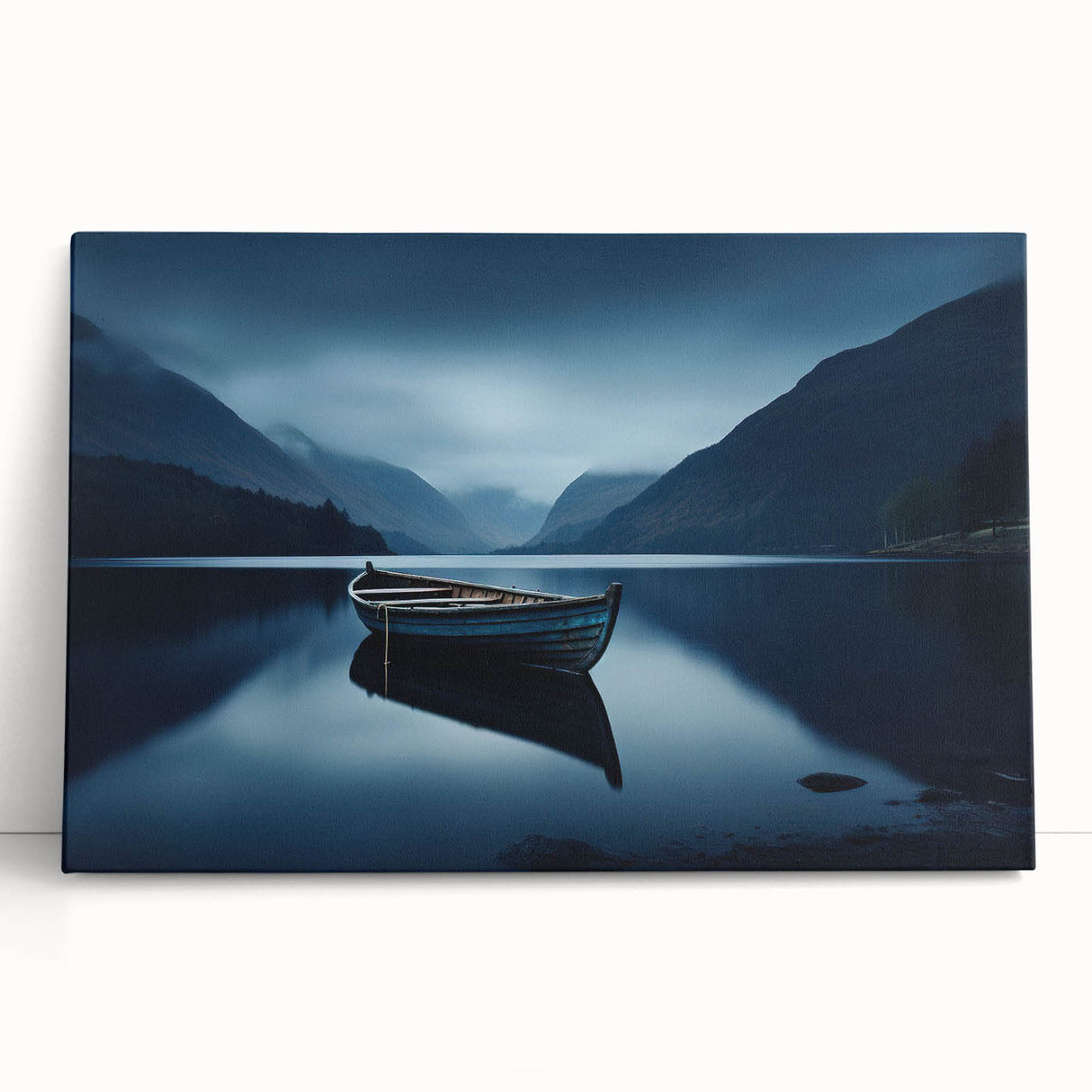 Large black and white photo of Adirondack scenery on stretched canvas, ideal for kitchen wall art or bedroom ambiance.