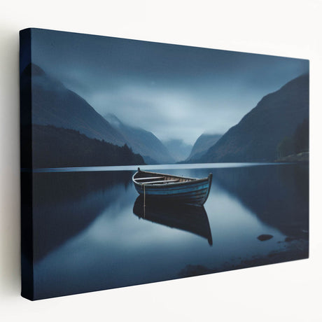 Large canvas print of Adirondacks landscape in subdued green and blue tones, suitable for kitchen wall art.