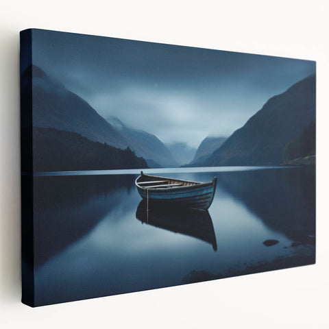Large canvas print of Adirondacks landscape in subdued green and blue tones, suitable for kitchen wall art.