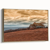 Framed canvas featuring a vintage poster art style landscape of Long Island, with muted earth tones.