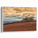 Vintage poster art of Long Island scenery on a large framed canvas, featuring colorful art on a black background.