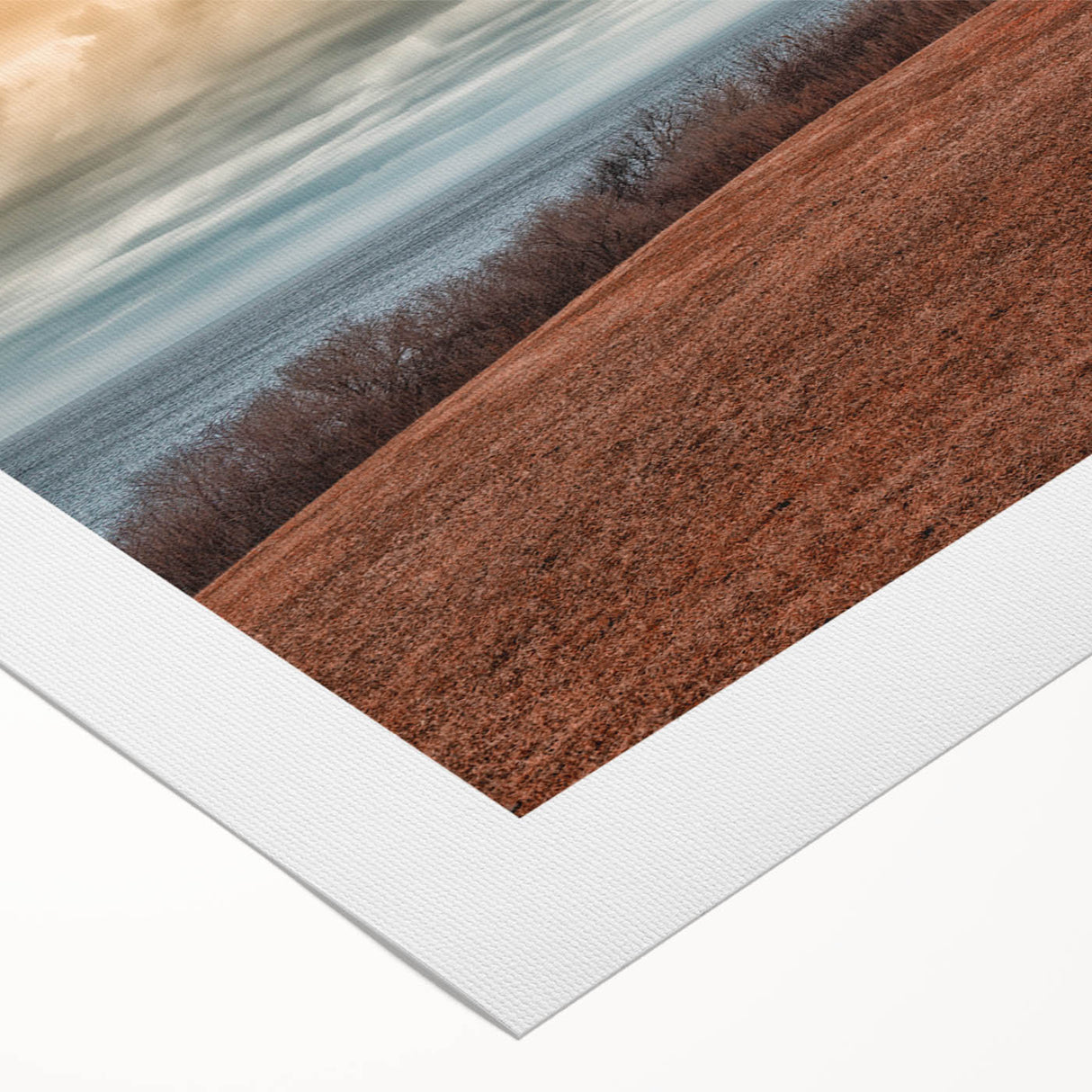 Art deco poster featuring the Long Island skyline in muted blue and beige tones on a rolled canvas.