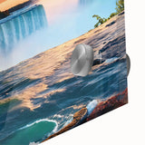 Large abstract depiction of Niagara Falls in muted blue and green tones on acrylic glass, ideal for dining room art.