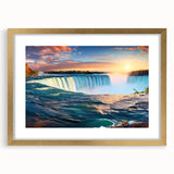 Extra large wall art featuring an abstract depiction of Niagara Falls in textured blue and white tones on a framed canvas.