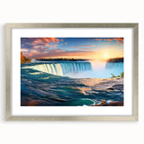 Textured art print of abstract Niagara Falls in muted blue and gray tones on a framed canvas, suitable for bedroom decor.
